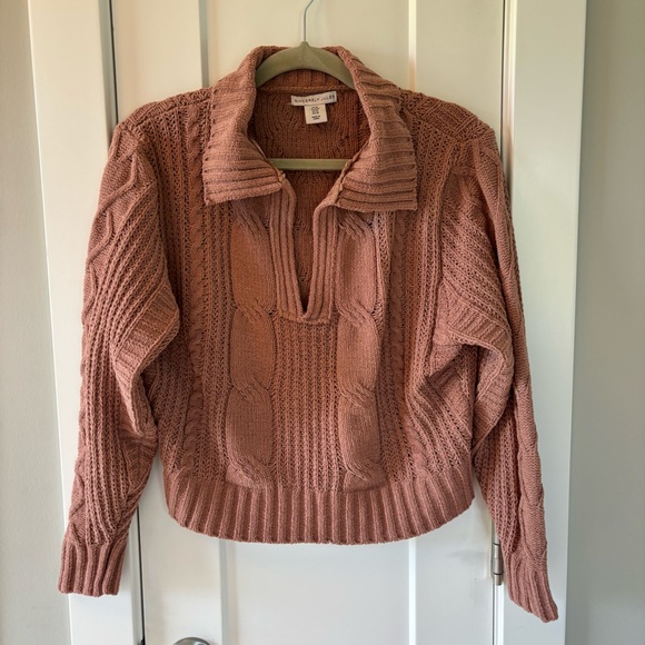 Sincerely Jules Sweater Rose/Mauve Long Sleeve Pullover Cropped V Neck Medium - Picture 1 of 9